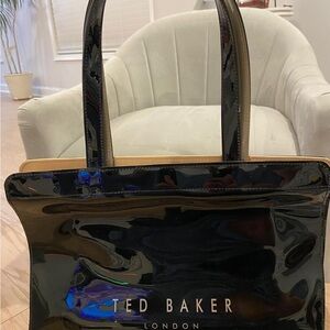 Ted Baker Glossy Black and Tan Tote